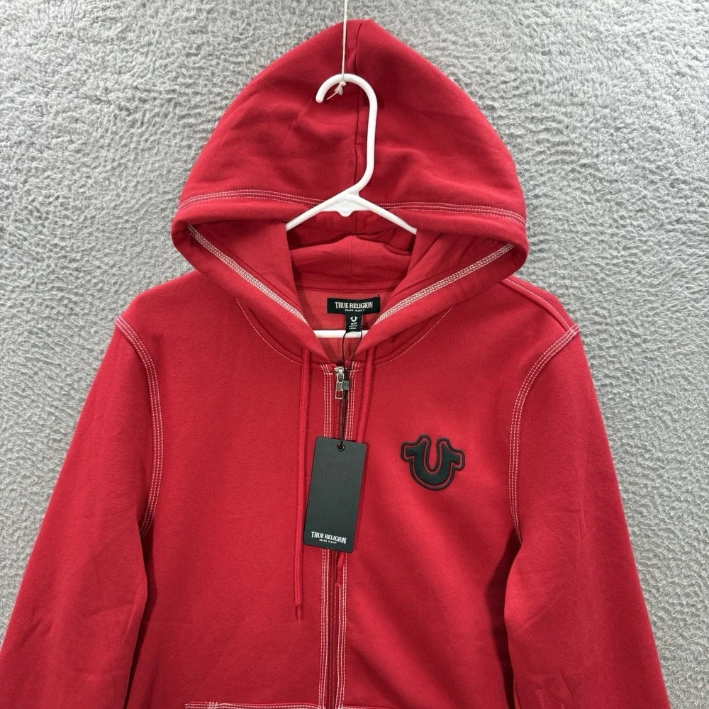 True Religion Sweatshirt Adult Medium Red Full Zip Hoodie Buddha MSRP $124 NEW